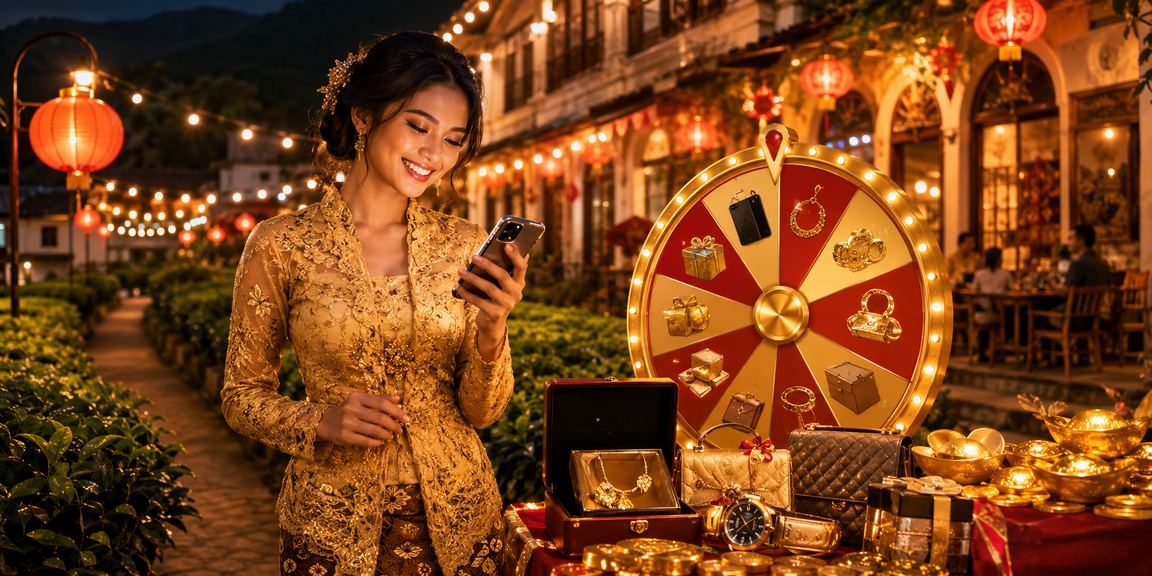 Pemain wanita berbaju kebaya bermain Roulette di kasino dalam talian gaya Ipoh